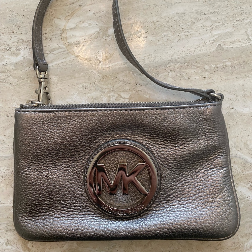 Michael Kors Metallic Gray Wristlet
